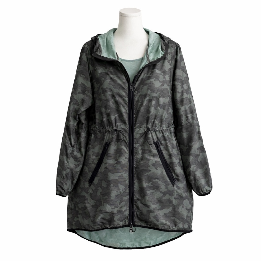 Size L Askya Women’s Camo Hooded Windbreaker Jacket Lightweight Zip Utility Coat